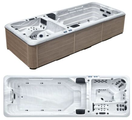 Piscină Swim Spa 5.9M, 2 Zone Separate Înot și Jacuzzi, Sisteme Control Independente, Încălzire Duală